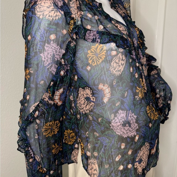 Veronica Beard Floral Ruffle V-Neck Blouse - Picture 9 of 16